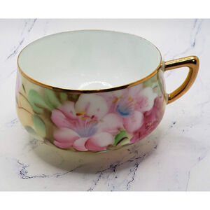 Lefton China Teacup Cream with Pink Orchid Flowers Gold Trim